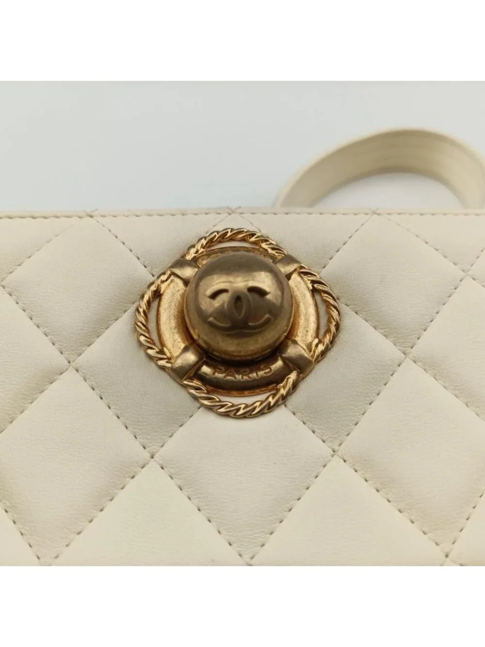 Chanel Quilted Bijou Large Golden Ball Wristlet Clutch White Lambskin
